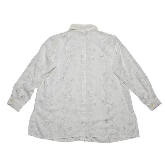 Mosaic Blouse Womens 16 White Floral Sheer Button Up Shirt Fairy Romantic Top - Picture 10 of 12